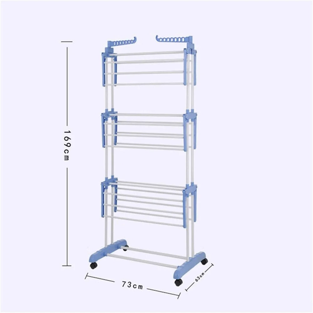 3-layer Folding Airer Portable Practical Clothes Dryer Drier Large Airer Blue Household Drying Rack - Blue - 5