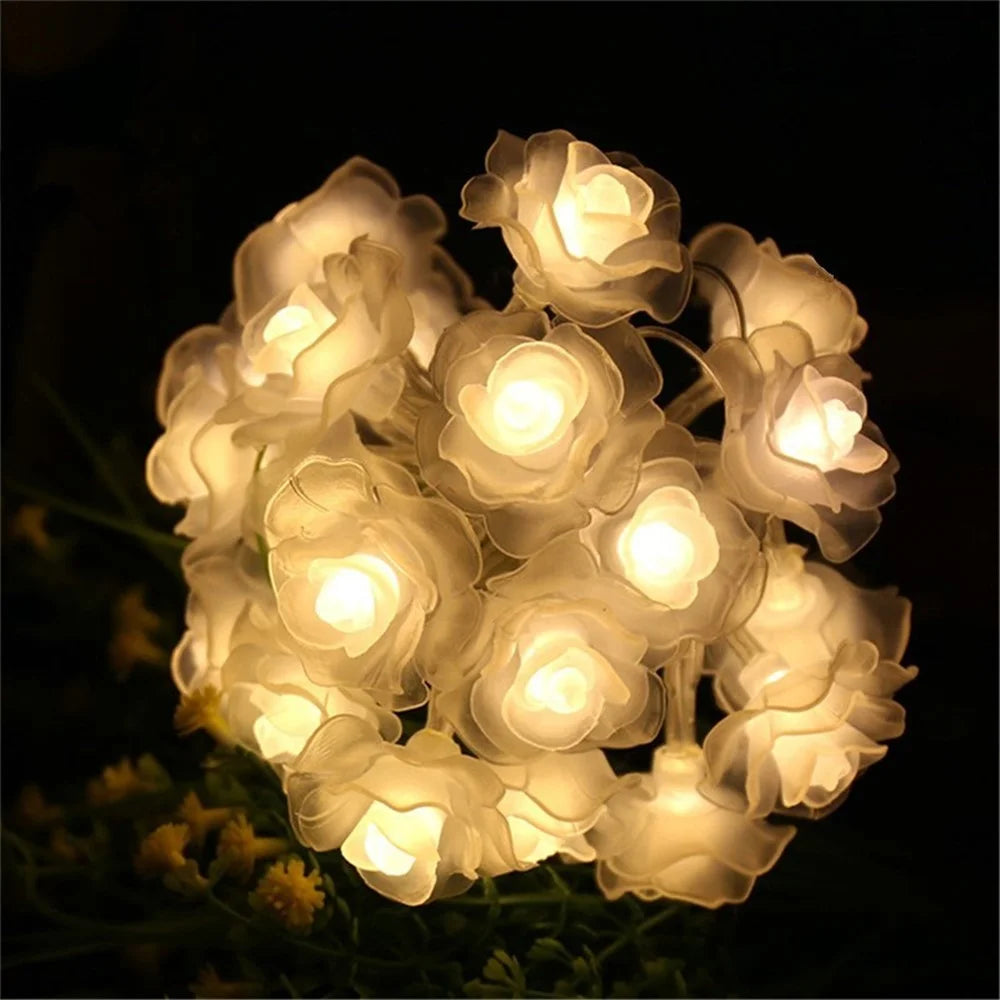 Rose Flower Bulb 20-LED Solar String Lights Outdoor Garden Fairy Lamp Decor - Warm White - 1