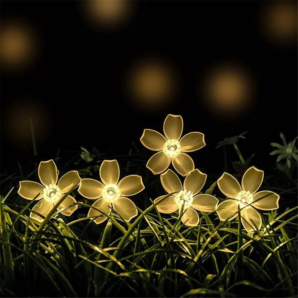 Peach Flower Light 50-LED 8-Mode Solar String Light Garden Path Yard Decor Lamp - Warm White - 1