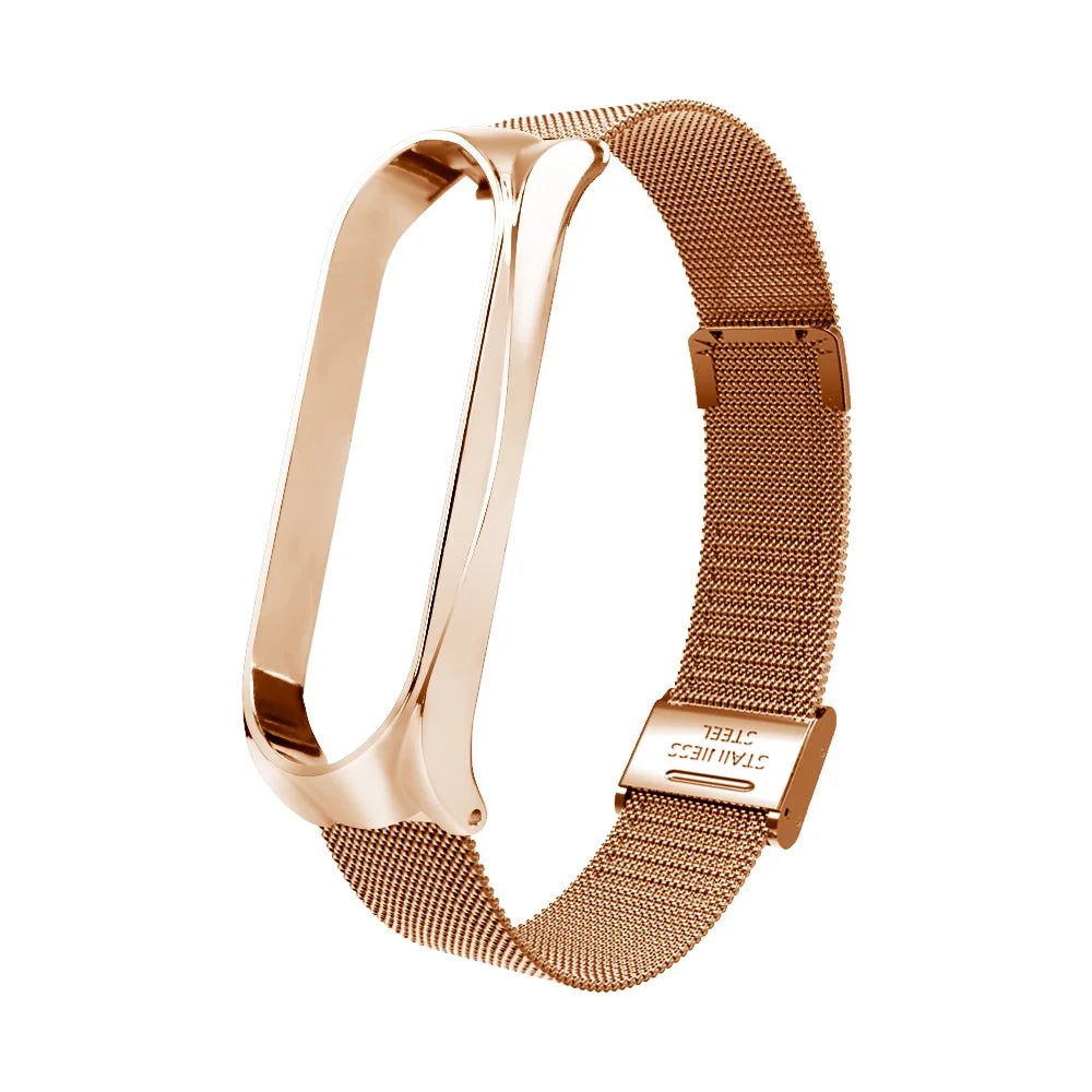 Stainless Steel Wrist Strap for Xiaomi Mi Band 5/5 NFC, Replacement Clasp Watchband - Gold - 1