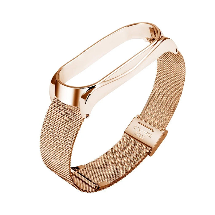 Stainless Steel Wrist Strap for Xiaomi Mi Band 5/5 NFC, Replacement Clasp Watchband - Gold - 2