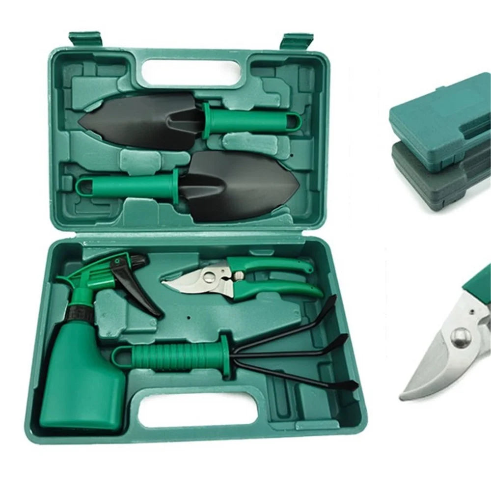 5Pcs/Set Gardening Tools Shear/Fork/Trowel/Sprayer Gardener Carrying Case Hand Tools Kit - 1