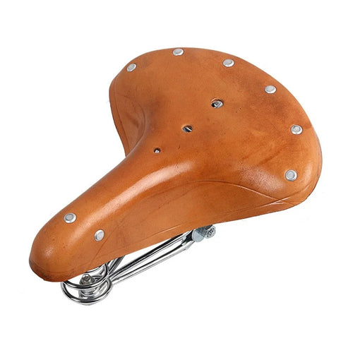 Vintage Genuine Leather Shock-Absorbing Spring Bicycle Seat Tuning Retro Bicycle Saddle - Light Brown - 1