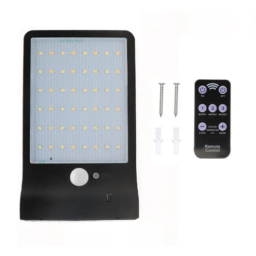 48-LED Solar Light Waterproof Human Induction 3 Modes Garden Wall Solar Lamp Street Light Lamp - Black + Remote Control - 1
