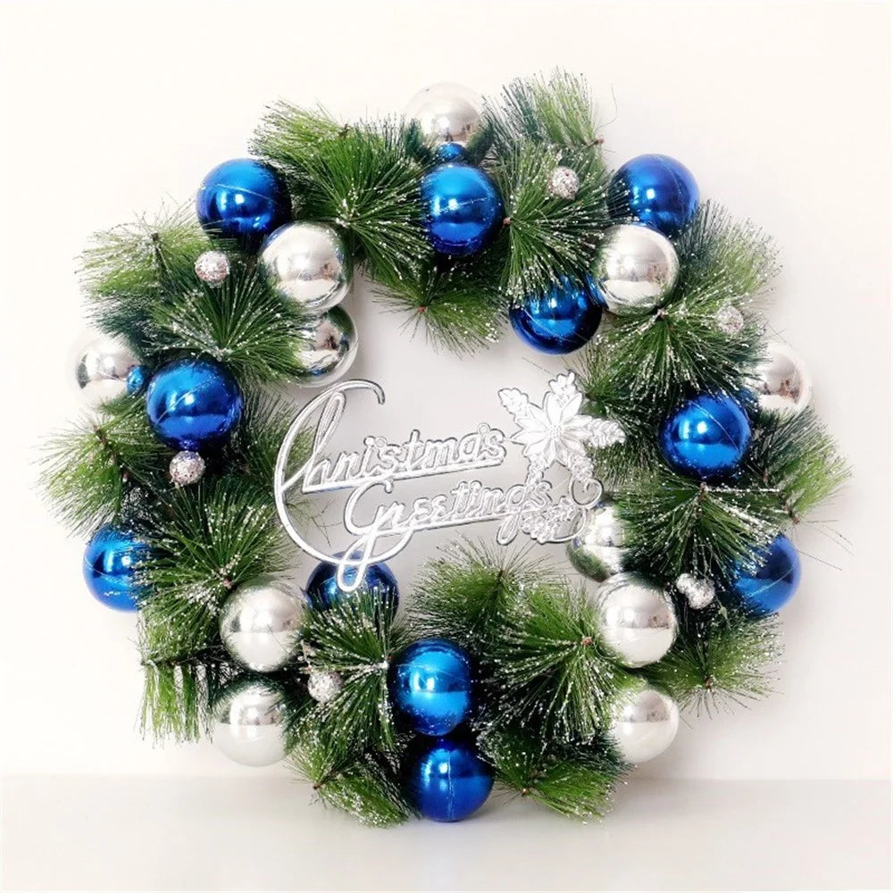 Xmas Garland 30cm/40cm/50cm Merry Christmas Tree Wreath Wall Door Hanging Pendant - Blue+White/30cm - 1
