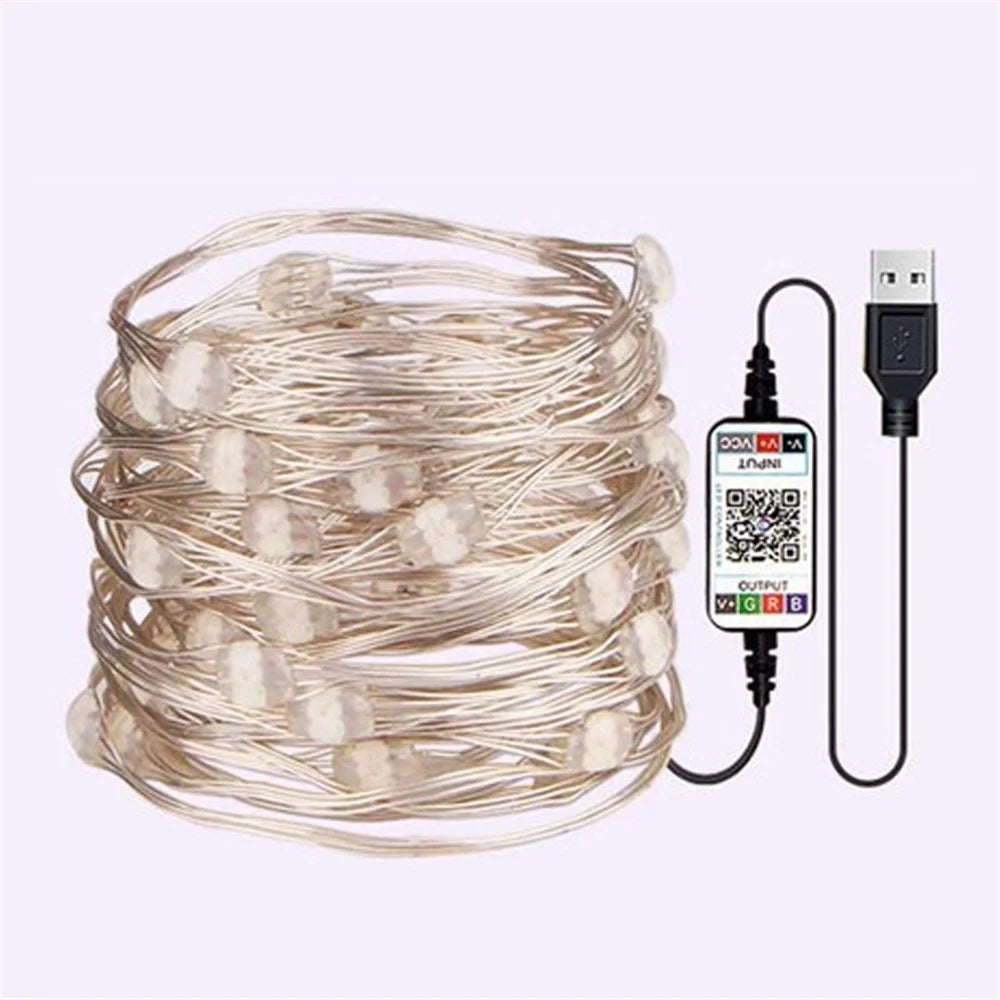 USB Bluetooth-compatible APP Control RGB Color LED String Light Copper Wire Fairy String Light Gift  Home Decor - 2 meters 20 lights - 1