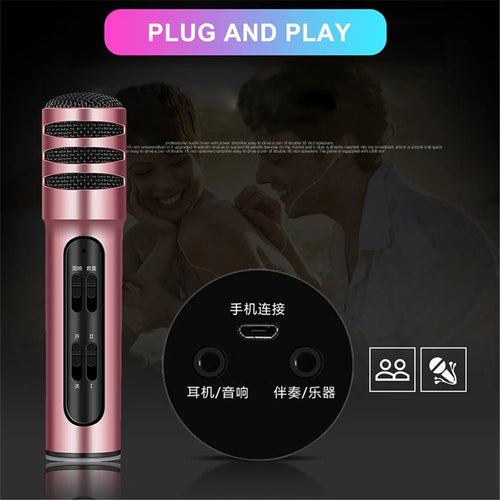 Professional Phone Condenser Microphone Recorder for Live Singing Recording - Pink - 1