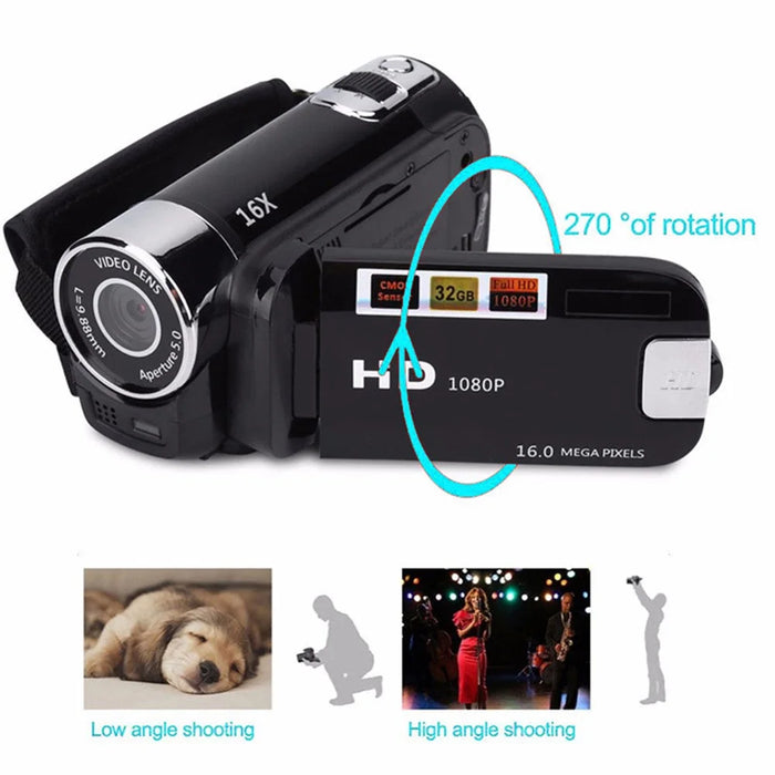 16MP HD 1080P Digital Camera Video Recorder Night Vision Anti-Shake 16X Zoom Camcorder - Black / US Plug - 4