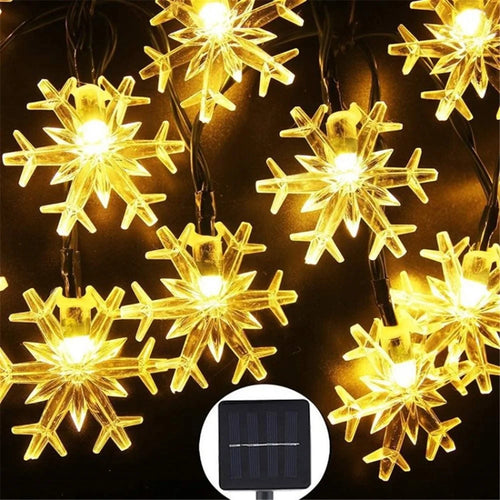 Christmas Tree LED Snowflake Light Solar String Lights Home Party Decor Garden Fairy Light - Warm White/12 meters 100 lights - 1