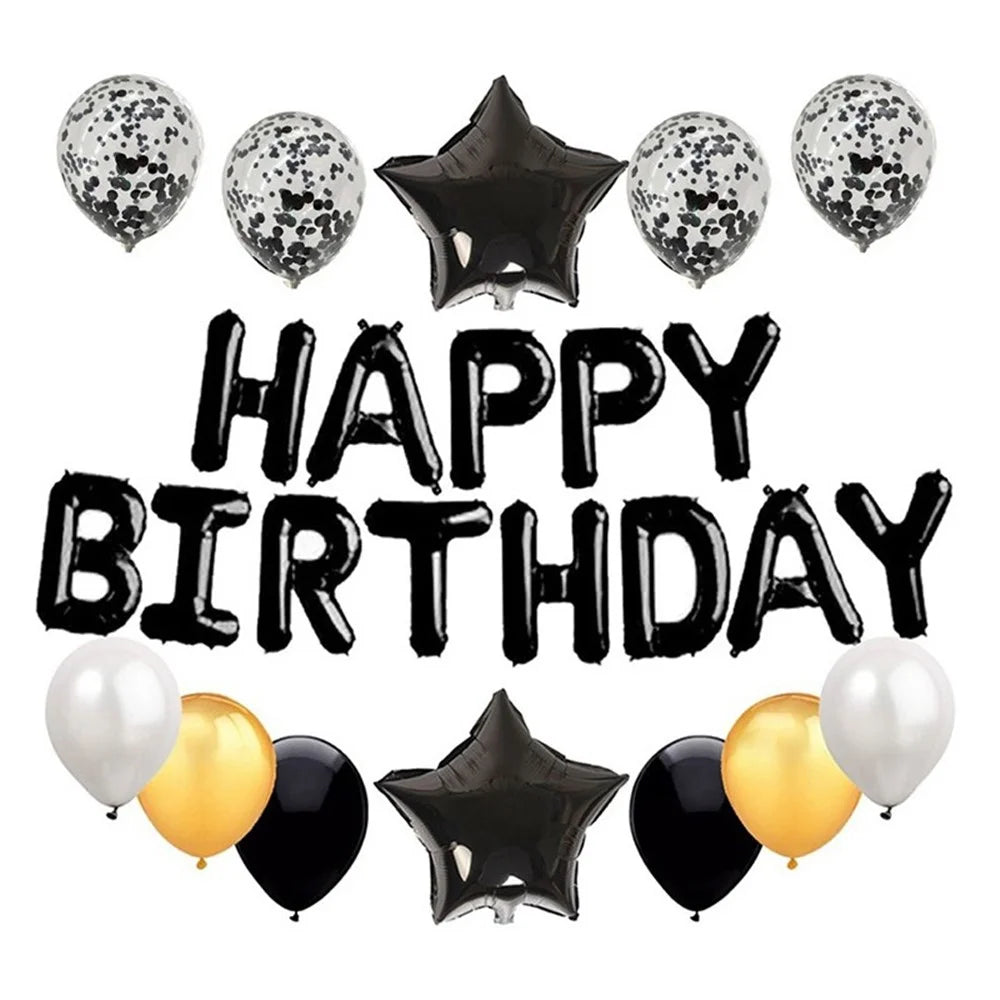 25Pcs/Set Happy Birthday Banner Balloons Foil Letters Balloons Banner for Birthday Party Decoration - Black - 1