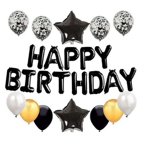 25Pcs/Set Happy Birthday Banner Balloons Foil Letters Balloons Banner for Birthday Party Decoration - Black - 1