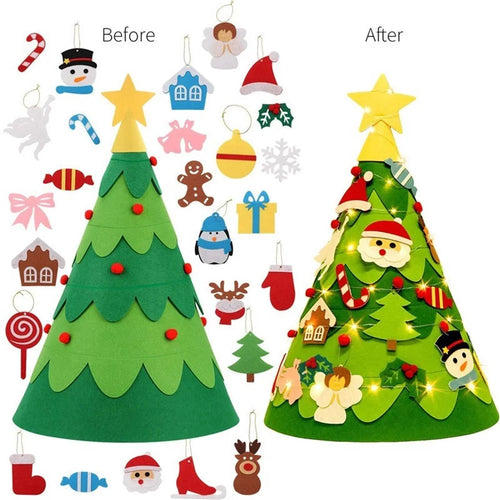 3D Lighted Felt Christmas Tree Set with 28Pcs Xmas Gift Ornament Color String Light DIY Xmas Decor - 1