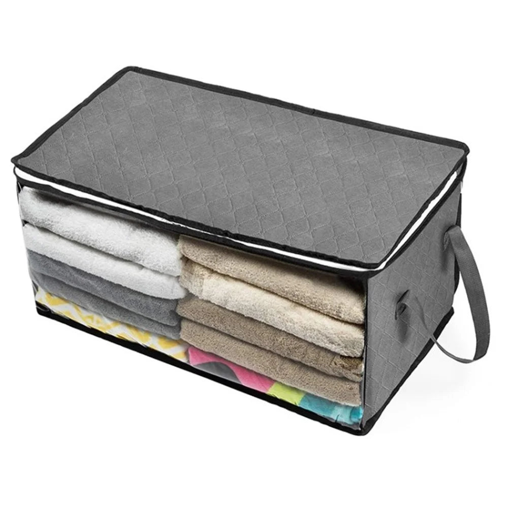 Large Capacity Foldable Storage Bag with Steel Frame Clothes Organizer Clear Window & Carry Handles - Grey - 1