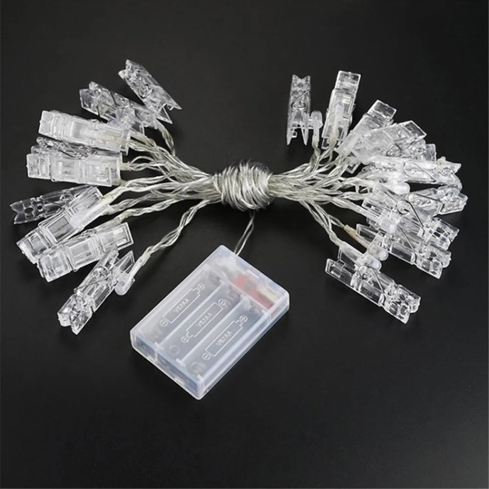 LED Photo Clip String Light Battery Powered Fairy Lights with Clips - Yellow/2 meters 10 lights - 1