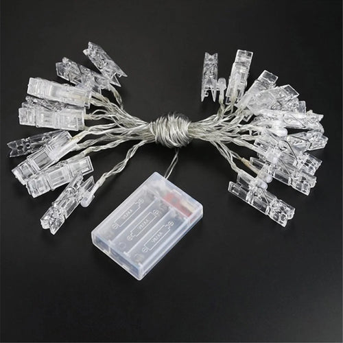 LED Photo Clip String Light Battery Powered Fairy Lights with Clips - Yellow/2 meters 10 lights - 1
