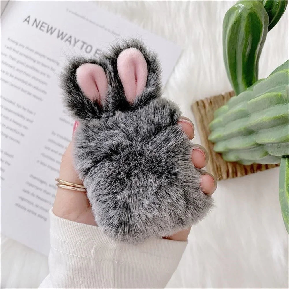 For AirPods 1 2/Pro Protector Earphones Case Rabbit Fluffy Cover - Grey/For Apple AirPods with Charging Case (2019) (2016) - 1