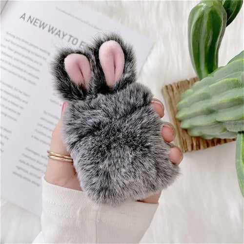 For AirPods 1 2/Pro Protector Earphones Case Rabbit Fluffy Cover - Grey/For Apple AirPods with Charging Case (2019) (2016) - 1