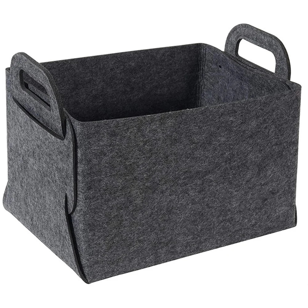 Felt Storage Box Foldable Toy Organizer Basket with Handles Collapsible Fabric Storage Cubes - Dark Grey/Size: L - 1
