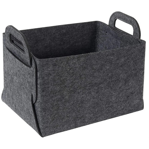 Felt Storage Box Foldable Toy Organizer Basket with Handles Collapsible Fabric Storage Cubes - Dark Grey/Size: L - 1