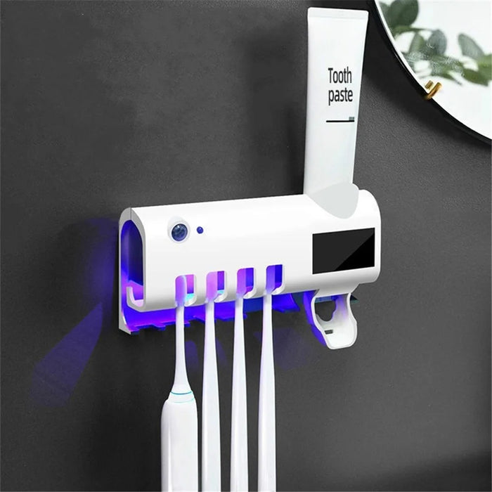 Intelligent UV Toothbrush Sanitizer Bathroom Toothbrush Holder Solar Toothpaste Dispenser - White - 1