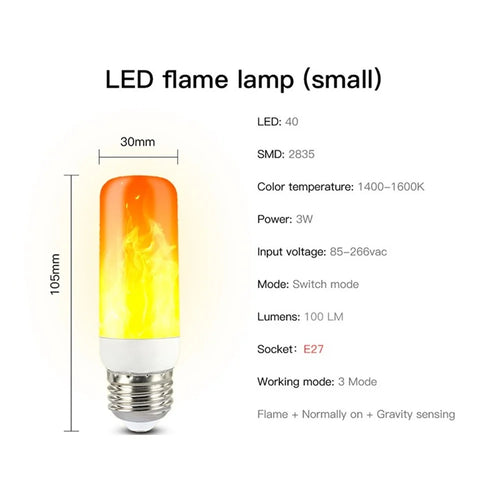 E27 Dynamic Flame Effect LED Bulb Corn Decorative Lamp Multiple Mode for Bar Hotel Party - E27 3W Small - 1