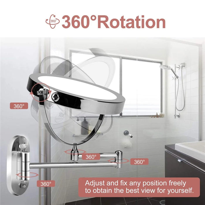 LED Light Vanity Makeup Mirror 10X Magnification Double Sided Rotatable 8 inch Wall Mounted Round Mirror - 7