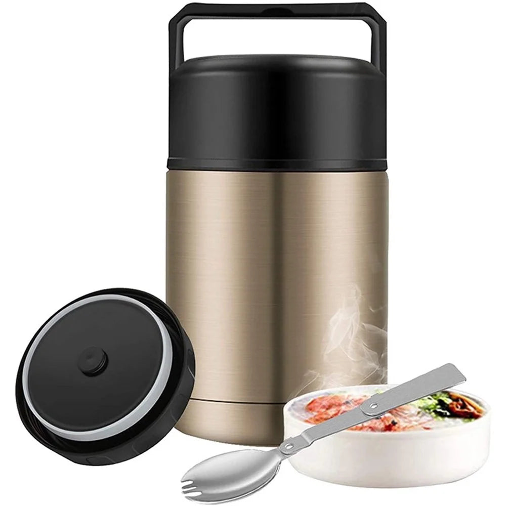 Stainless Steel Vacuum Food Jar Insulated Lunch Box Warmer Thermos Cup Cooker Pot - Gold//1000ml - 1