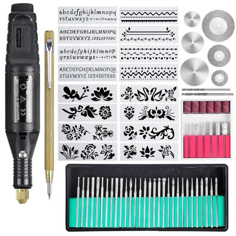70Pcs Electric Micro Engraver Pen Vibro Engraving Tool Kit for Metal Glass Ceramic Plastic Wood Jewelry - Black - 1