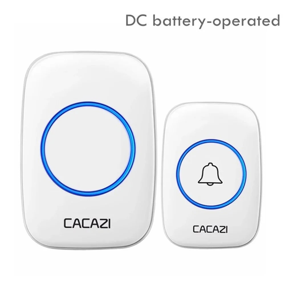 CACAZI 300m Range Wireless Doorbell Waterproof Cordless Door 36 Chimes Door Bell Kit - White/Transmitter + Receiver - 1