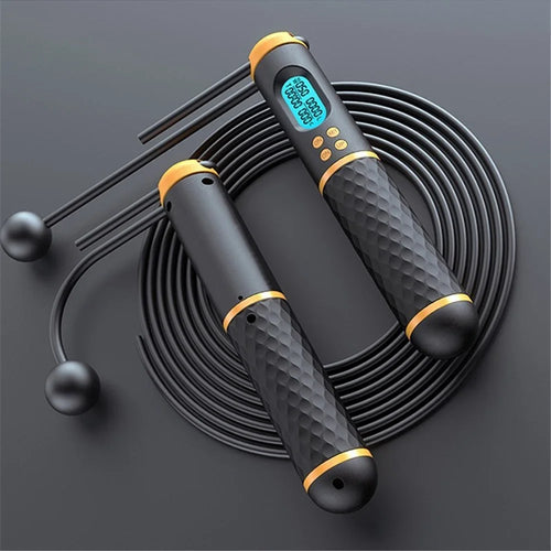 2 in 1 Cordless Skipping Rope Intelligent Counting Non-slip Handle Jumping Rope for Gym Sports Fitness - Black/Yellow - 1