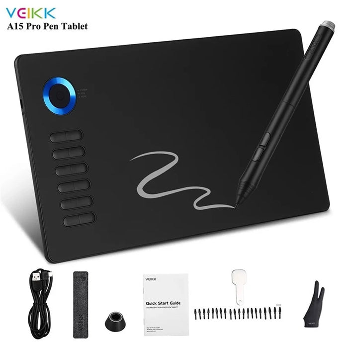 VEIKK A15 Pro Graphics Drawing Tablet 10 x 6 inch Digital Drawing Tablet with Battery-free Stylus Support Windows, Mac - Red - 2