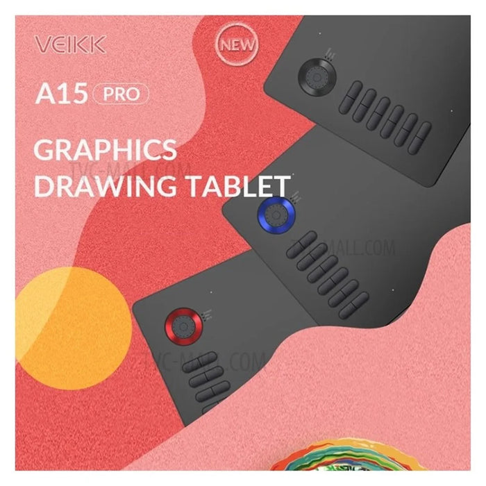 VEIKK A15 Pro Graphics Drawing Tablet 10 x 6 inch Digital Drawing Tablet with Battery-free Stylus Support Windows, Mac - Red - 7