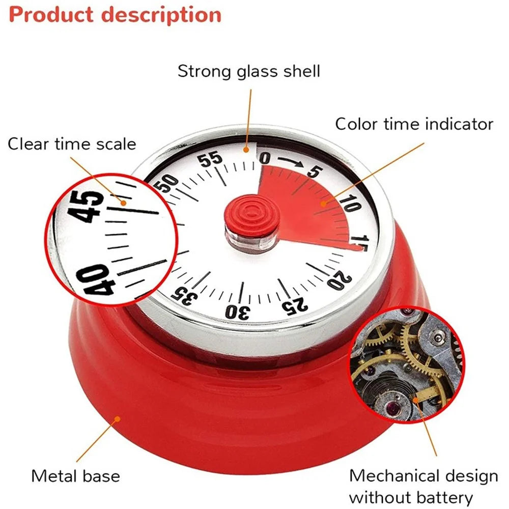 Magnetic Kitchen Timer 60 Minutes Visual Countdown Timer with Loud Alarm for Baking Cooking - Red - 3