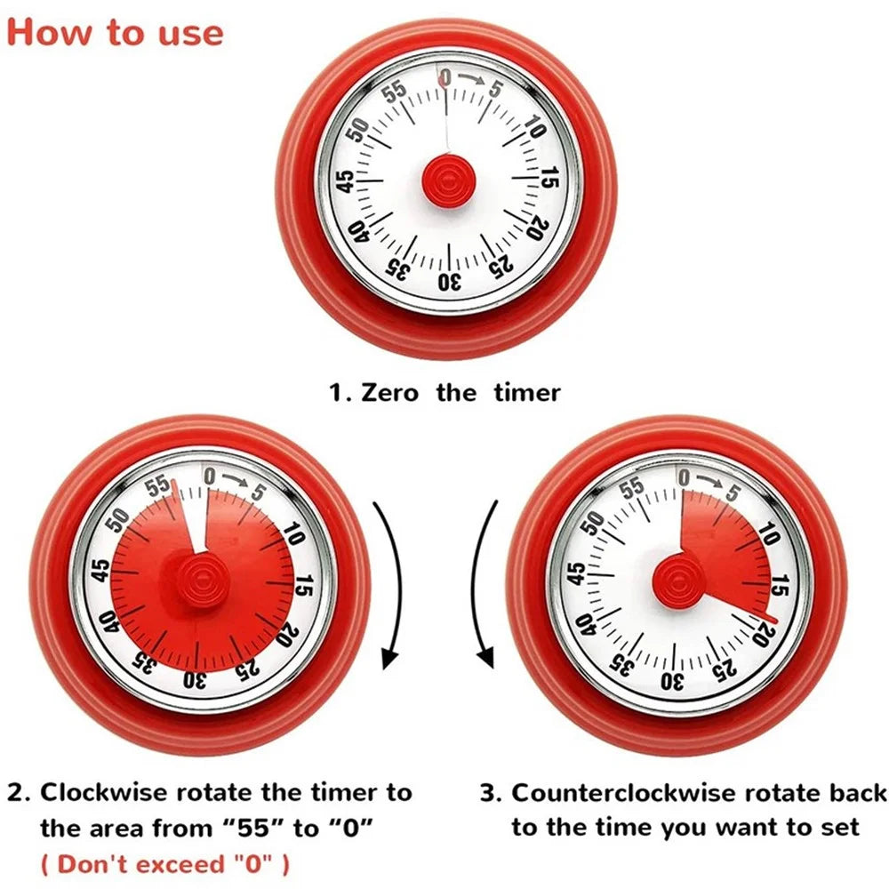 Magnetic Kitchen Timer 60 Minutes Visual Countdown Timer with Loud Alarm for Baking Cooking - Red - 7