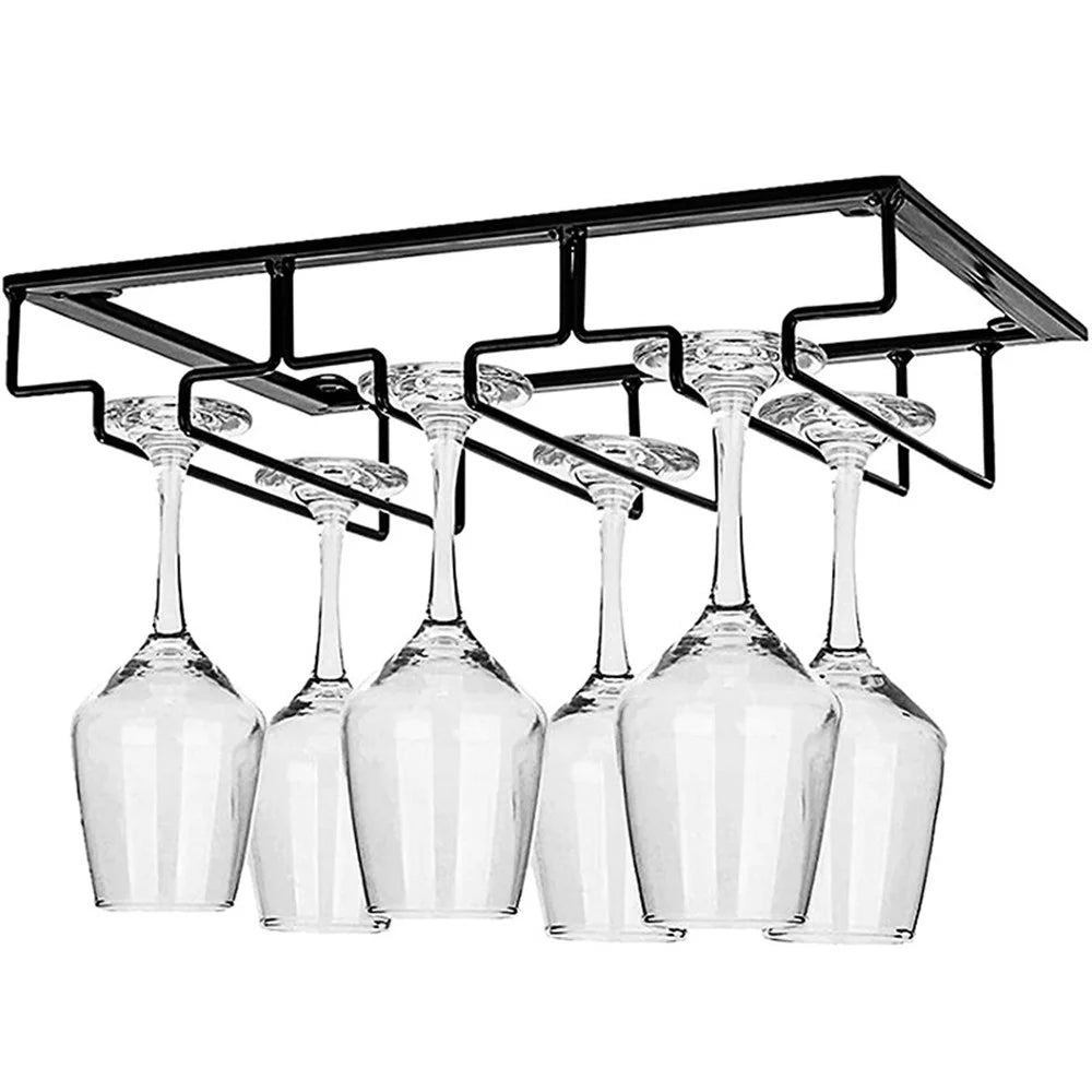 Hanging Wine Glass Cup Rack Shelf Holder Under Cabinet Storage Mug Hanger Organizer - Black/3-Cup - 1