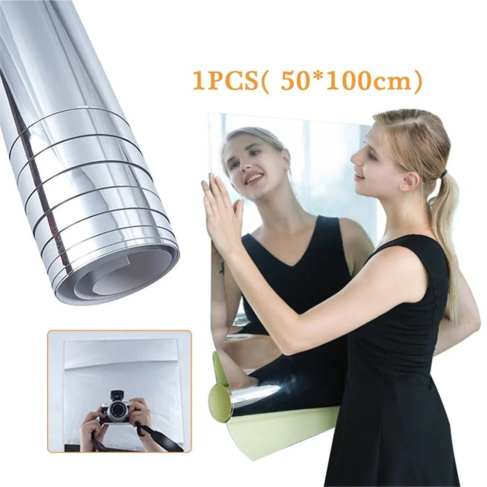 PVC Mirror Sheet Tiles 50x100cm Large Self Adhesive Mirror Stickers for Bathroom Bedroom Home Wall Decor - 1