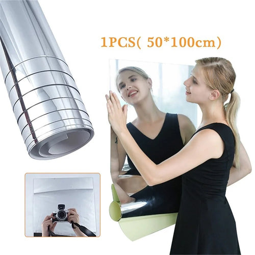 PVC Mirror Sheet Tiles 50x100cm Large Self Adhesive Mirror Stickers for Bathroom Bedroom Home Wall Decor - 1