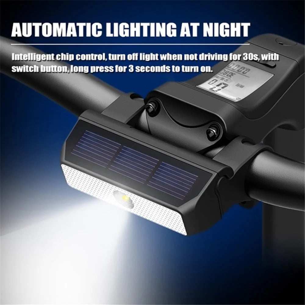 C3 Waterproof Solar Panel Bike Front Light Bicycle Head Light Intelligent Induction LED Cycling Light for MTB - Black - 1