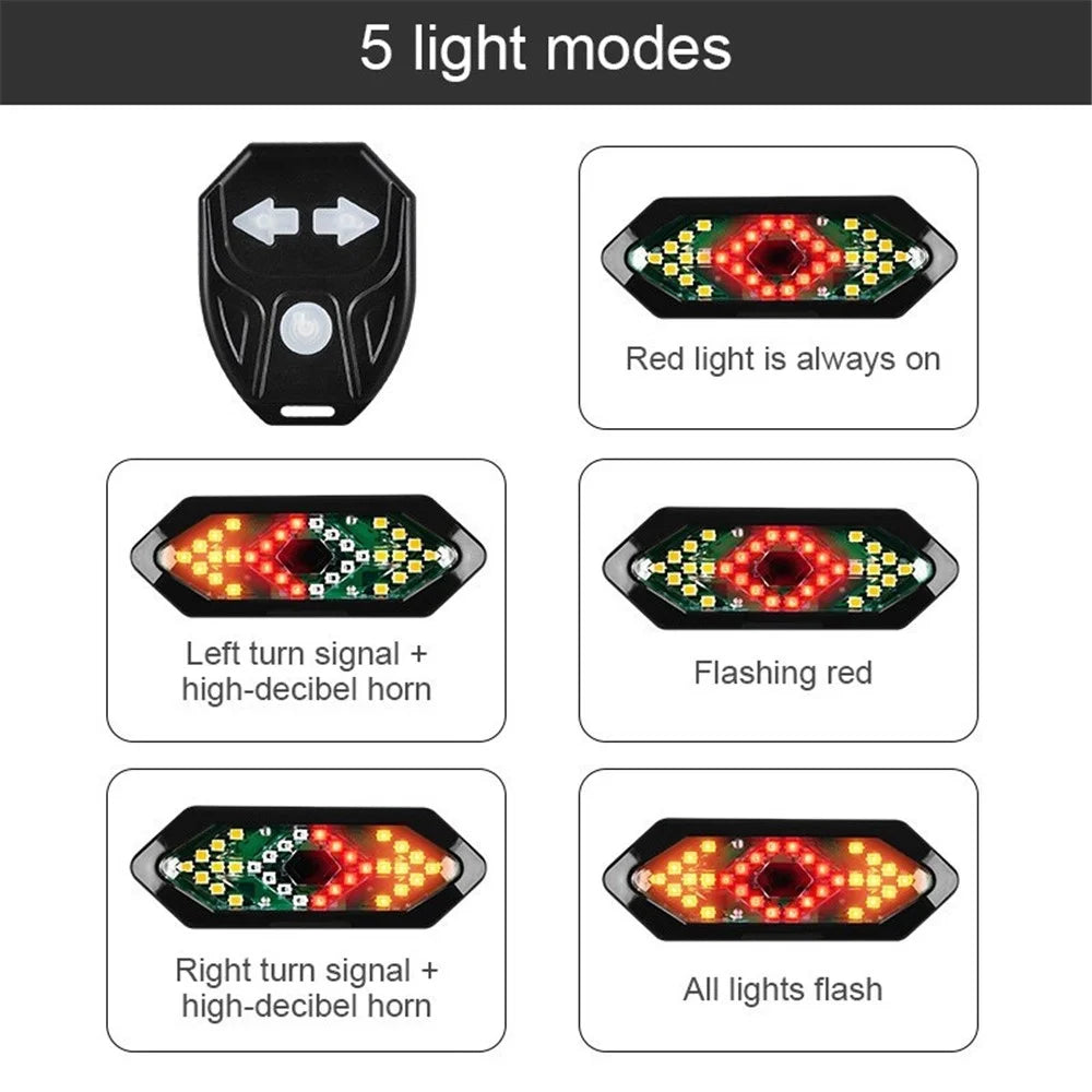 Remote Control Bicycle Signal Light Bike Direction Indicator LED USB Charging Tail Light with Horn - Black - 3