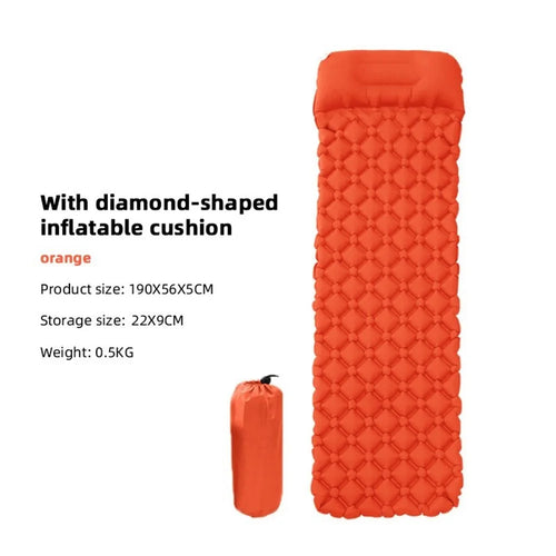 Inflatable Outdoor Sleeping Mat Cushion Swimming Camping Mat with Pillow Air Mattress Sleeping Sofa - Orange - 1