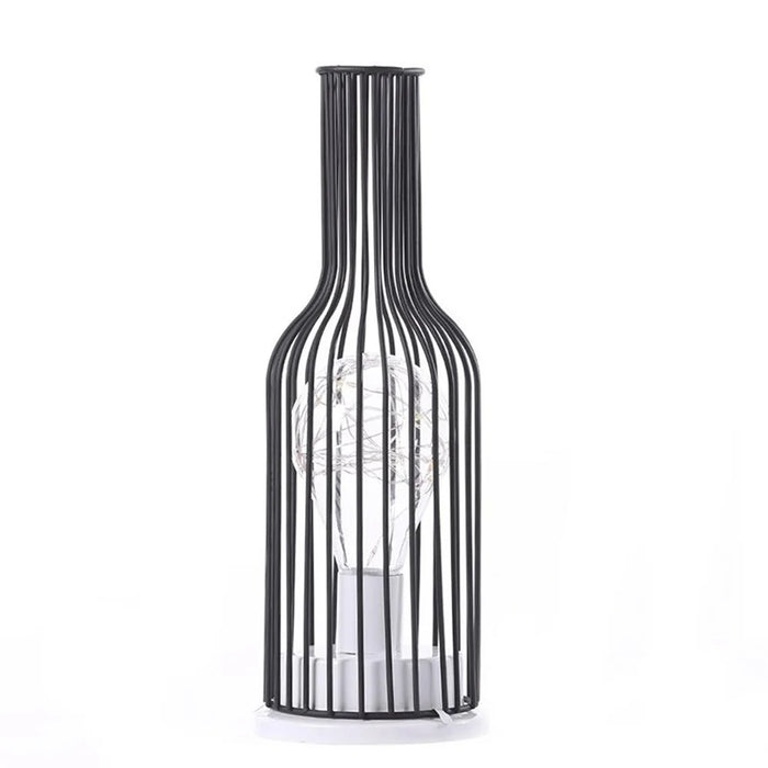 Iron Hollow Table Lamps Warm Light Lantern Bedside Desk Light for Home Decor - Wine Bottle - 2