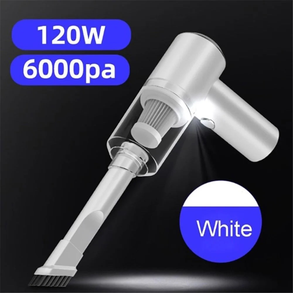 6000Pa 120W Cordless Car Vacuum Cleaner Powerful USB Rechargeable for Car Home Office Pet Hair - White - 1