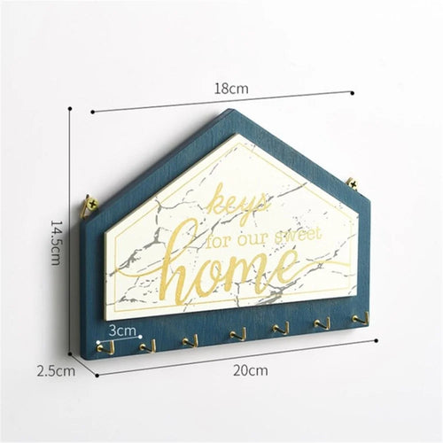 Wood Plank Key Holder Coat Hanger Bedroom  Door Room Decorative Rack - House 7 Hooks - 1