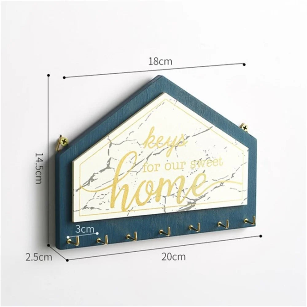 Wood Plank Key Holder Coat Hanger Bedroom  Door Room Decorative Rack - House 7 Hooks - 1