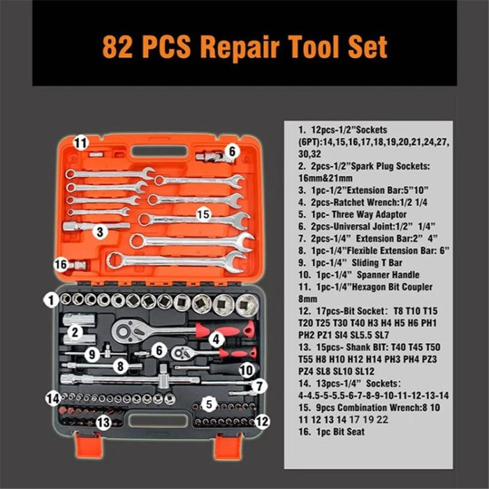 82Pcs Car Repair Tool Box Set Torx Wrench Tool Box Set Wrench Tools Kits - 2