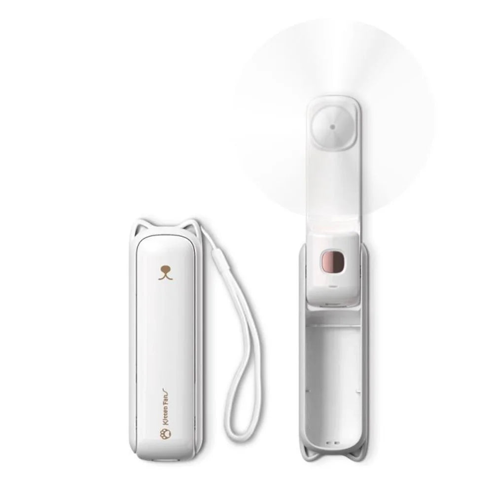 3 in 1 Mini Handheld Cooling Fan Cute Cat LED Flashlight Power Bank for Office Home Travel - White - 1