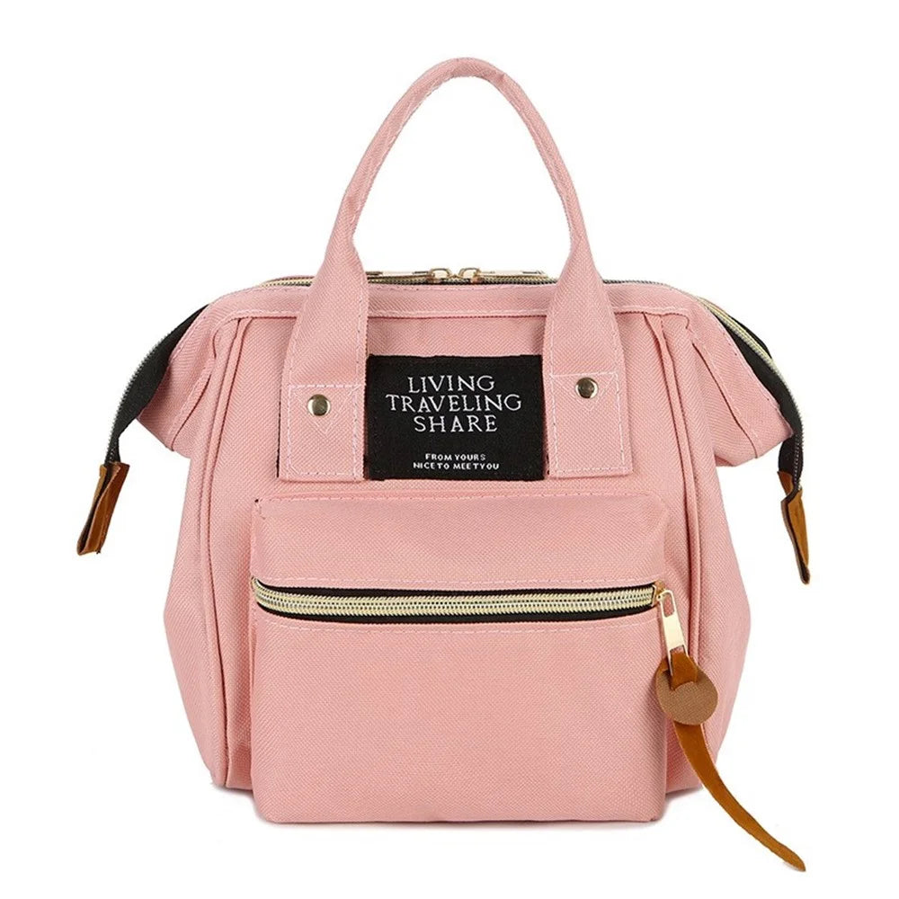 Multifunctional Small Diaper Backpack Waterproof Oxford Cloth Tote Crossbody Mummy Bag - Pink - 1