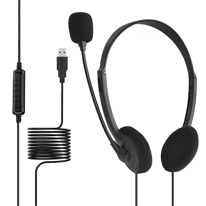 USB Headset with Microphone Adjustable Noise Canceling Earphone Call Center Headset for PC Laptop - 1