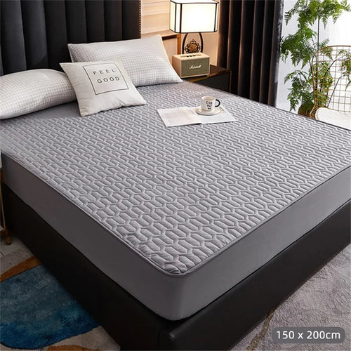 Waterproof Mattress Protector Quilted Fitted Sheet Moisture Dust Proof For Home Use - Light Grey / 150x200cm - 1