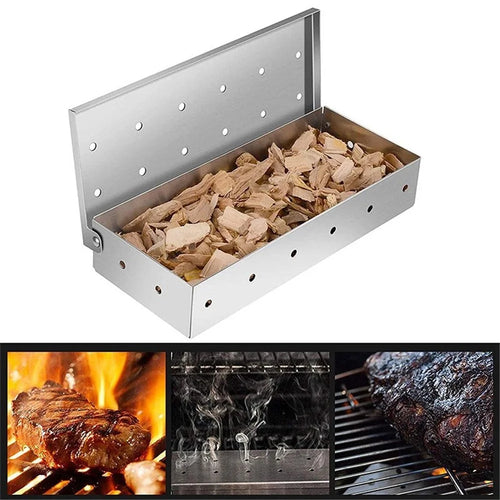 Smoker Box for BBQ Grill Wood Chips Charcoal & Gas Barbecue Meat Smoking with Hinged Lid (with FDA, BPA-Free) - 1